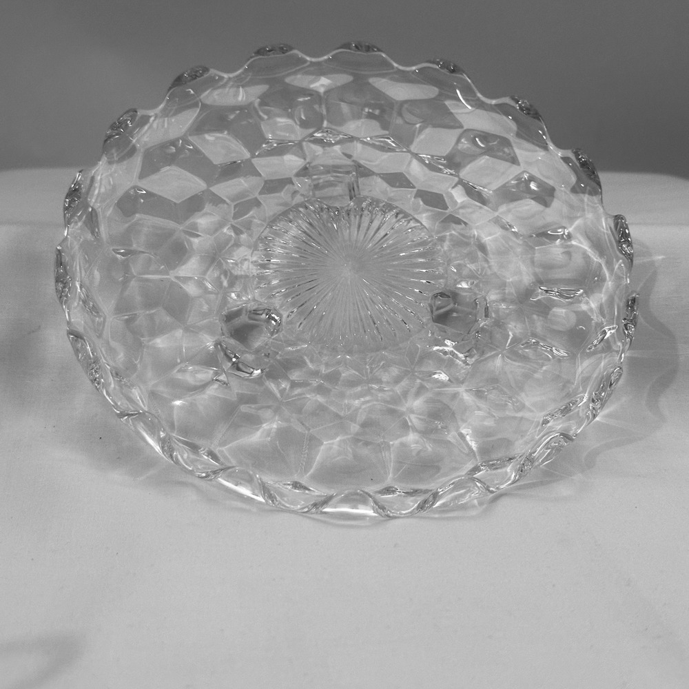 Fostoria‎ American Cubist Clear Glass 7.5 Inch 3-Toed Footed Low Bowl Plate